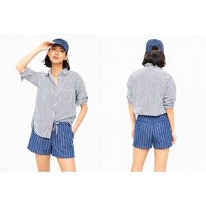 J.Crew Blue Stripe Chambray Pull On Shorts Nautical Coastal Elastic Waist Sz M